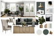 Scandinavian style interior design elements on white background living room mood board.