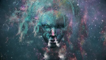 Wall Mural - mystic woman's face in starry sky
