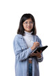 © Teran - portrait of a Mexican young girl with tablet and stylus pencil, e-learning