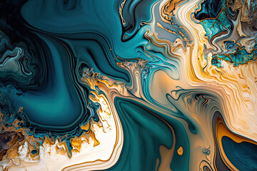 Poster - Texture flowing liquid. Splash fresh color paint. Imitation of marble. Modern futuristic backdrop. Glossy liquid acrylic texture. Generative AI.