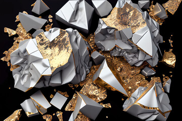 jewelry background. 2d pieces of broken marble and gold. Generative AI