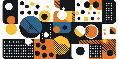 Poster - Abstract and geometric print. Rectangles, squares and circles shape design. Flat style,  Retro style. Print for fabrics, wallpaper, interior.