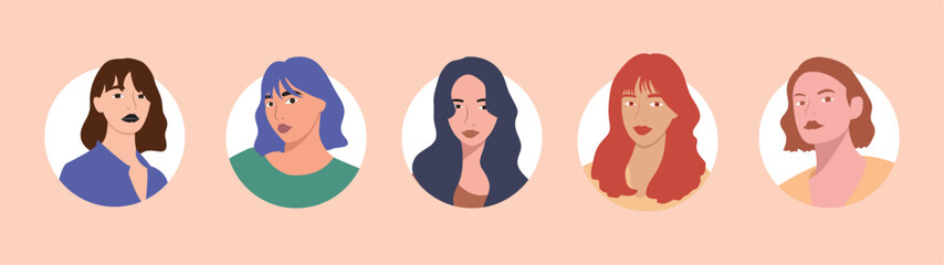 Set of avatars of women with different hairstyles. Vector illustration