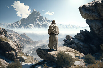 Wall Mural - Jesus Teaching on top of the rock in the mountains, Sermon of the Mountain, Christ Teaching. 	
