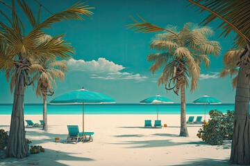 Wall Mural - View of a tourist resort on a paradise beach. Generative AI