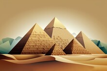 Minimalist Illustration Of The Pyramids Of Giza In Egypt. Travel Destination, Famous Place For Vacations Banner. Generative AI Illustration