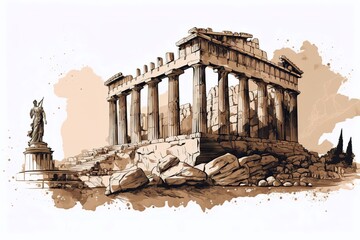 Acropolis of Athens in Greece. Banner illustration. Generative AI Illustration