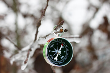 round compass on natural background