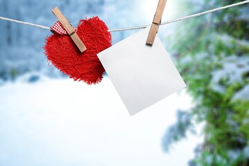 Sticker - Colored lovely hearts on snowy winter background