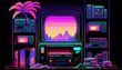 Fantasy advertising for game screen. Technology concept of vhs design. Music neon background illustration
generative ai
