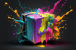 Colorful neon paint splash abstract liquid background. AI