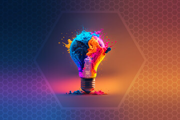 Wall Mural - a colorful glowing idea bulb lamp, visualization of brainstorming, bright idea and creative thinking, generative ai