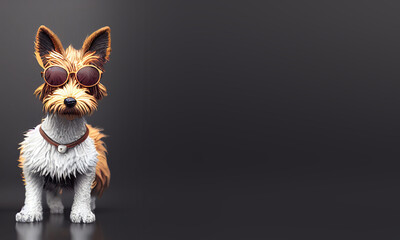 Poster - Cute Cartoon Wire haired Fox Terrier with Sunglasses and Space for Copy (Created with Generative AI)