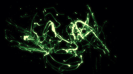 Wall Mural - a digital illustration of an abstract background with neon green splatter on a black background.