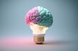 © ardanz - A light bulb shaped like a human brain with soft pastel color. Generative AI illustration