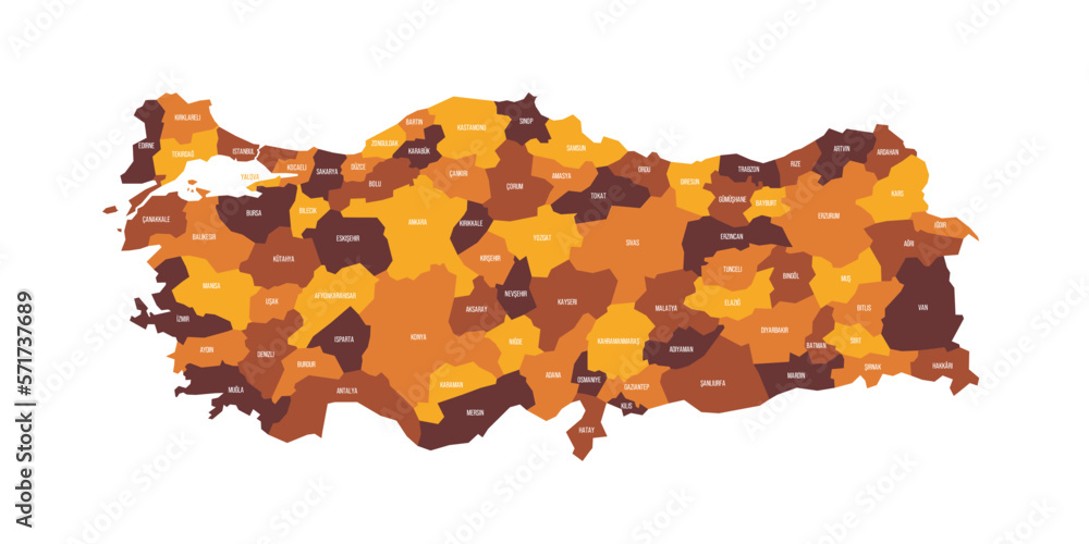 Turkey political map of administrative divisions - provinces. Flat ...