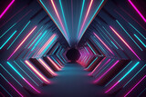 Fototapeta Przestrzenne - Abstract neon lights tunel background with pink and blue laser rays, glowing lines, 3d render, for graphic design or wallpaper