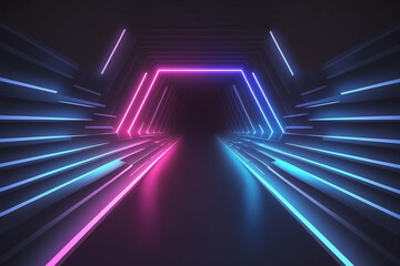 Wall Mural - Abstract neon lights tunel background with pink and blue laser rays, glowing lines, 3d render, for graphic design or wallpaper