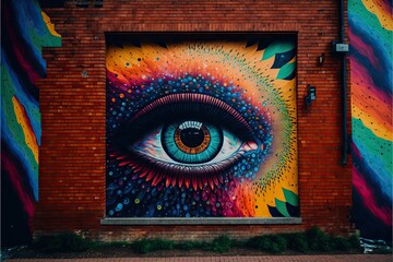 Wall Mural - colorful mural on brick wall, concept of Abstract Art and Street Art, created with Generative AI technology