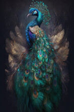 Abstract Colorful Peacock . AI Generated Illustration.