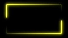 Yellow Laser Effect Neon Glowing Frame Background. Repetitive Motion Animation And Flashing. Bright Neon Light Effect Isolated On Black. 4K Graphic Animation Video