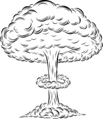 Bomb explosion mushroom cloud by hand drawing.Bomb cloud vector on white background.