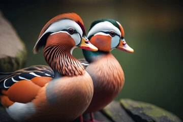 Canvas Print - Close-up of a pair of mandarin duck lovers