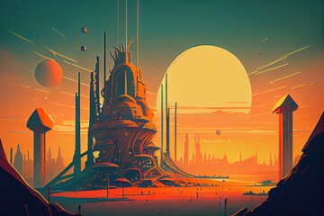 Heartcore Retro Futurism City Landscape, generative ai