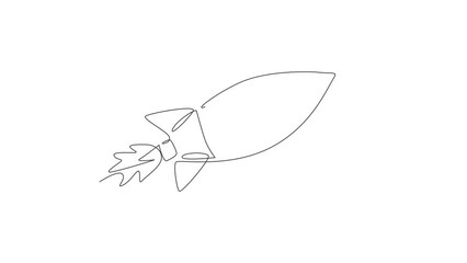 Wall Mural - Animation of one single line drawing of simple vintage rocket takes off into the outer space. Exploration cosmos galactic with spaceship concept. Continuous line self draw animated. Full length motion