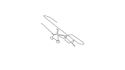 Wall Mural - Animation of one single line drawing of vintage biplane flying on the sky illustration. Airplane vehicle for war concept. Continuous line self draw animated. Full length motion.