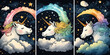 Einhörner auf einer Wolke und regenbogenfarbenen Nachthimmel mit Sternen Wasserfarben Stil - mit AI erstellt	