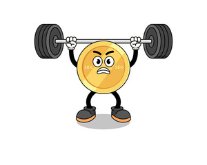 Wall Mural - swedish krona mascot cartoon lifting a barbell