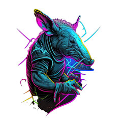 Wall Mural - Epic, Unique, and Artistic Aardvark Animal Moscot Sports Team Logo T-Shirt Graphic Design in Tattoo Style with Neon Colors Isolated on Transparent Background PNG generative AI