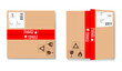 Carton delivery packaging with red adhesive tape marked fragile - Shipment  cardboard box vector illustration