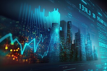 Wall Mural - Business digital graph chart in stock trade market. Growth investment. Generative AI