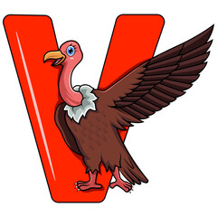 Poster - Illustration of V letter for vulture bird