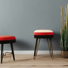 Wall Mural - a stool with a knitted seat and hairpin legs2, Generative AI