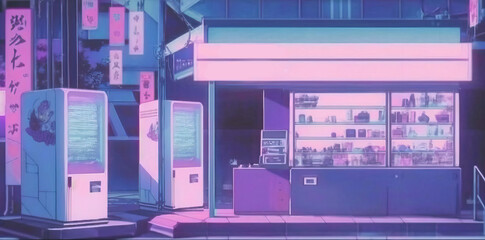 Wall Mural - 4K resolution or higher, Nostalgic feelings,kawaii lo-fi scene, midnight. Generative AI Technology