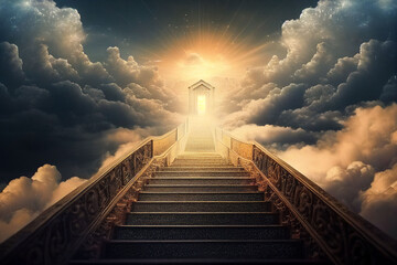 Wall Mural - stairway to heaven in glory, gates of Paradise, meeting God, symbol of Christianity, generative ai