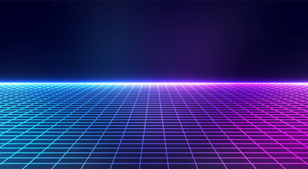 Wall Mural - Retro cyberpunk style background. Sci-Fi background. Neon light grid landscapes. 80s, 90s