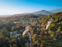 Aerial View Of Drone Flying Above Fang Hot Spring