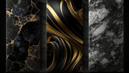 luxury wallpaper. dark gray and black marble and golden abstract background texture. Dark gray stone with luxurious golden lines..Generative AI