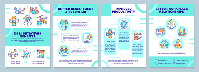 Wall Mural - dei initiatives benefits mint brochure template. leaflet design with linear icons. editable 4 vector