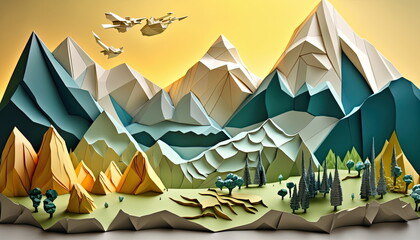 Wall Mural - Origami landscape, colorful, Made by AI,Artificial intelligence