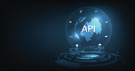 Leinwandbilder - Application Programming Interface (API). Software development tools, information technology, modern technology, internet, and networking concept on dark blue background.