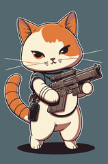 Military cat cartoon animal with rifle vector