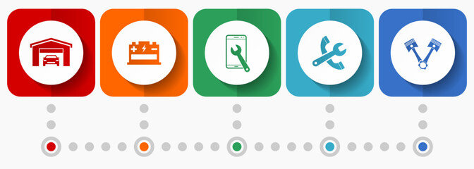 Aufkleber - Workshop vector icons, car service flat design web buttons collection, business concept infographic template