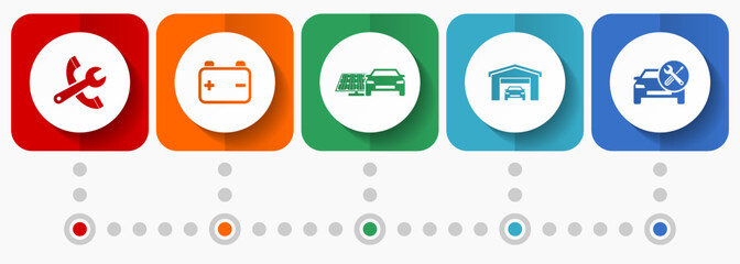Fototapete - Car serivce vector icons, workshop flat design web buttons collection, business concept infographic template
