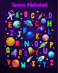 Wall Mural - cartoon space alphabet, childish colorful font,
