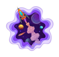 Wall Mural - space rocket launch paper cut cartoon vector 3d